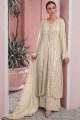 Cream Faux Georgette pakistani palazzo suit with  Embroidery Work