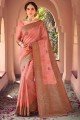 Pink saree with Heavy Wevon Designer Soft Cotton