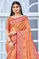 Cotton Handloom Designer Weaving Jari Work Orange saree with Blouse