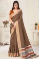 Brown saree in Linen with Wevon Designer