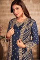 Blue Embroidered Eid Salwar Kameez in Net