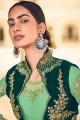 Embroidered Faux georgette Eid Anarkali Suit in Green with Dupatta