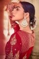 Embroidered Faux georgette Eid Anarkali Suit in Red