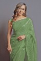 Embroidered Georgette Pista  Saree with Blouse