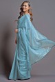 Sky blue Saree with Embroidered Georgette