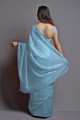 Sky blue Saree with Embroidered Georgette