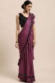 Embroidered Poly cotton Saree in Purple with Blouse
