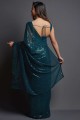 Georgette Saree in Teal blue with Embroidered