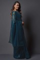 Georgette Saree in Teal blue with Embroidered