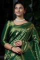 Green Raw silk South Indian Saree with Weaving