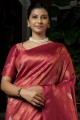 Raw silk South Indian Saree in Pink with Weaving