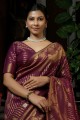 Weaving Raw silk Wine South Indian Saree with Blouse