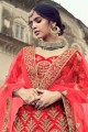 Embroidered Satin Wedding Lehenga Choli in Red with Dupatta