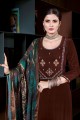 Coffee  Embroidered Crepe Eid Palazzo Suit