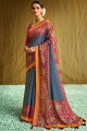 Printed Brasso South Indian Saree in Blue