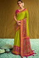 Brasso Printed Lemon green South Indian Saree with Blouse