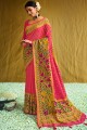 South Indian Saree in Rani  Brasso with Printed
