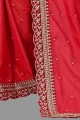 Red Silk Saree with Embroidered,lace border,stone with moti
