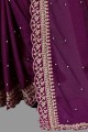 Saree in Purple Silk with Embroidered,lace border,stone with moti