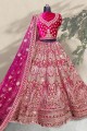 Pink Embroidered Wedding Lehenga Choli in Velvet
