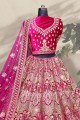 Pink Embroidered Wedding Lehenga Choli in Velvet