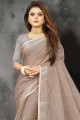 Brown Lace border Saree in Linen