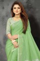 Light green Linen Saree with Lace border