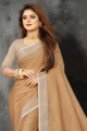 Lace border Linen Tan brown Saree with Blouse