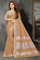 Lace border Linen Tan brown Saree with Blouse
