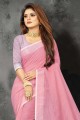 Lace border Linen Saree in Light pink