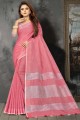 Lace border Linen Saree in Pink