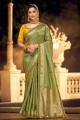 Olive  Embroidered South Indian Saree in Silk and viscose