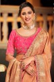 Peach South Indian Saree in Silk and viscose with Embroidered