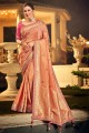 Peach South Indian Saree in Silk and viscose with Embroidered