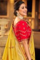 Embroidered Silk and viscose Mustard South Indian Saree with Blouse