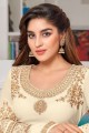 Faux georgette Embroidered Off white Eid Salwar Kameez with Dupatta