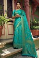 Turquoise Saree with Weaving Art silk