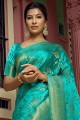 Turquoise Saree with Weaving Art silk