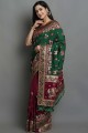 Satin and silk Saree in Green with Embroidered,stone with moti