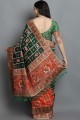 Green Satin and silk Saree with Embroidered,stone with moti