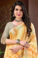 Linen Saree with Lace border in Yellow