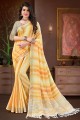 Linen Saree with Lace border in Yellow