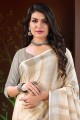 Saree in Cream Linen with Lace border