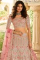 Baby pink Wedding Lehenga Choli in Embroidered Art silk