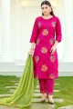 Embroidered Salwar Kameez in Pink Silk