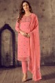 Cotton Salwar Kameez with Hand in Pink