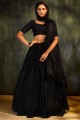 Faux georgette Party Lehenga Choli in Black with Embroidered