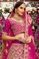 Embroidered Raw silk Wedding Lehenga Choli in Pink