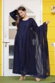 Embroidered Rayon Anarkali Suit in Blue with Dupatta