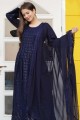 Embroidered Rayon Anarkali Suit in Blue with Dupatta